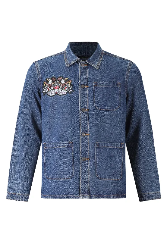 Womens Battle Of Eagles Denim Chore Jacket - Indigo