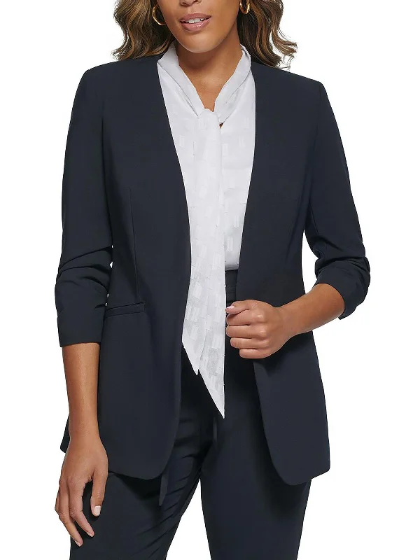 Womens Ruched Business Open-Front Blazer