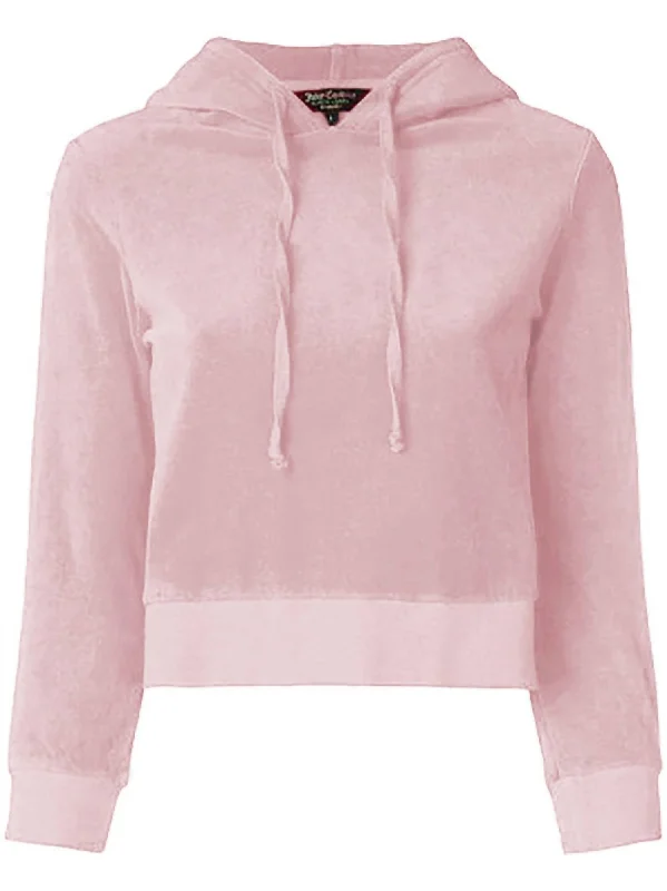 Women's Velour Shrunken Hoodie In Silver Pink