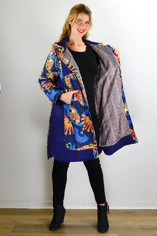 Abstract Print Blue Orange Corduroy Jacket