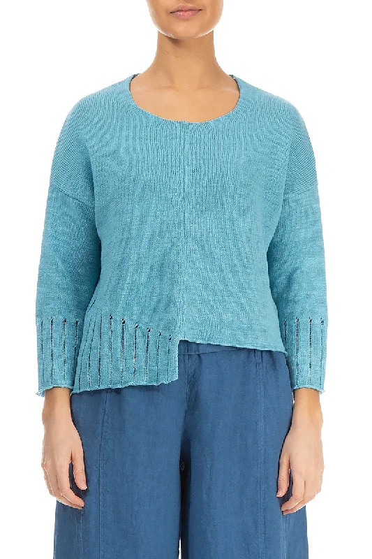 Asymmetric Ribbed Baby Blue Linen Jumper