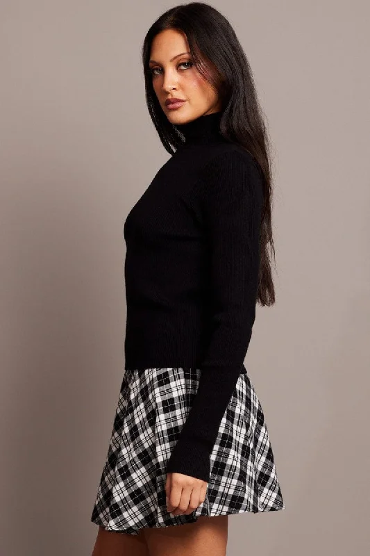 Black Knit Top Long Sleeve High Neck