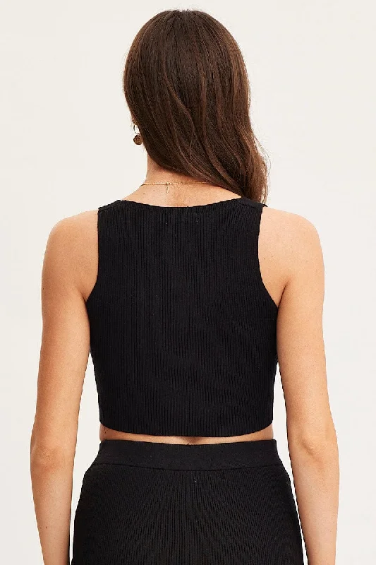 Black Knit Top Sleeveless Crop