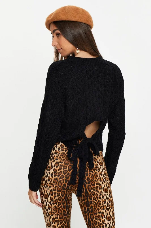 Black V Neck Cable Knit