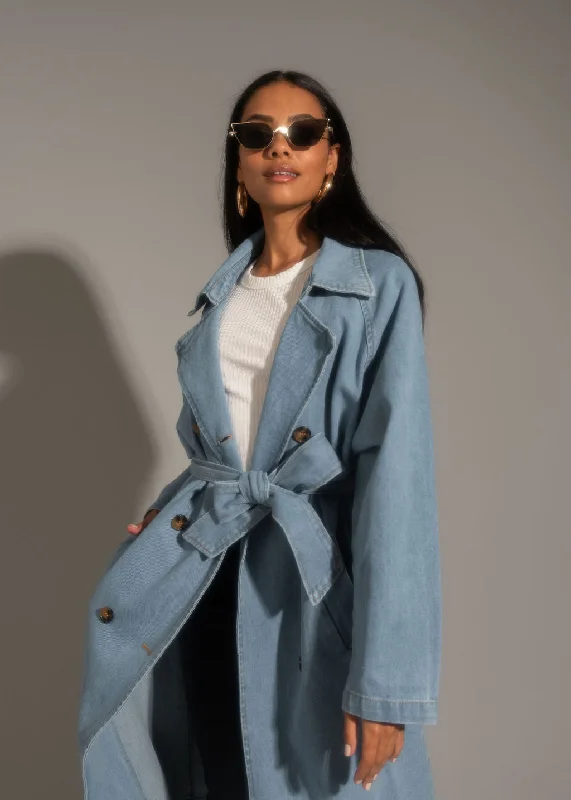 Cassis Light Wash Denim Trench Coat