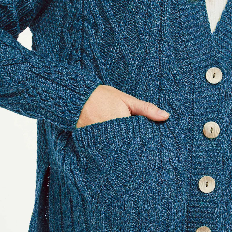 Aran Knit Trellis Button Cardigan- Blue