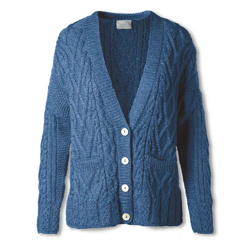 Aran Knit Trellis Button Cardigan- Blue