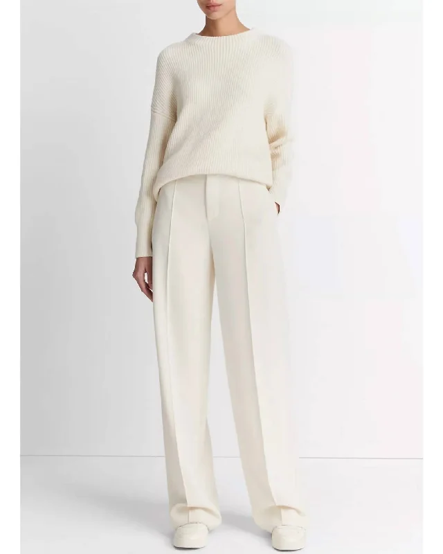 Cotton Cashmere Ribbed Funnel Neck In Ivory