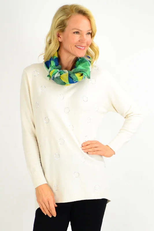 Cream Diamante Wool Blend Tunic Jumper