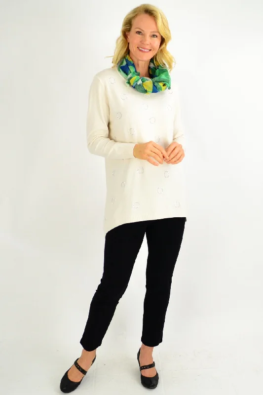 Cream Diamante Wool Blend Tunic Jumper