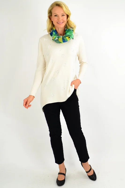 Cream Diamante Wool Blend Tunic Jumper