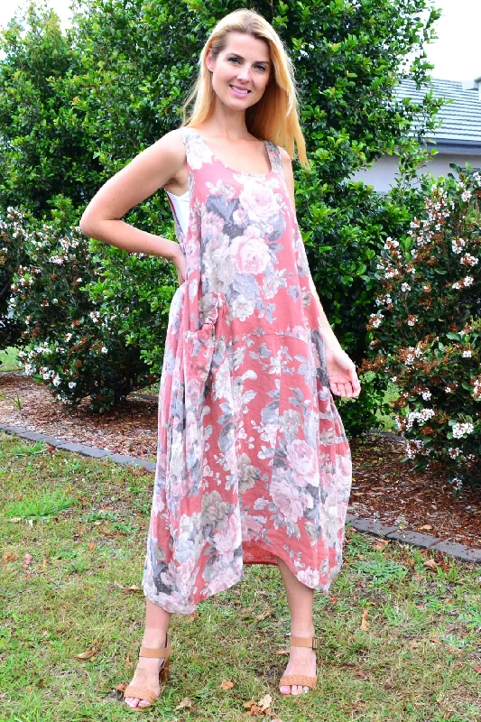 Dark Salmon Sleeveless Linen Tunic Dress