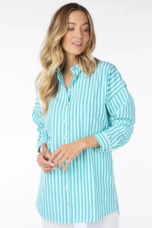 Esqualo Off White Pool Blue Oversized Stripe Shirt