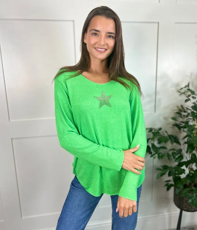 Green Diamante Star Lightweight Jumper