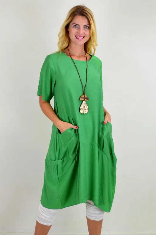 Green Grass Pocket Bubble Tunic Dress