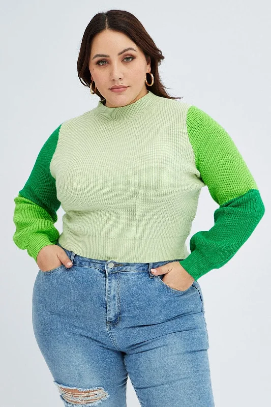 Green Knit Jumper Colour Block