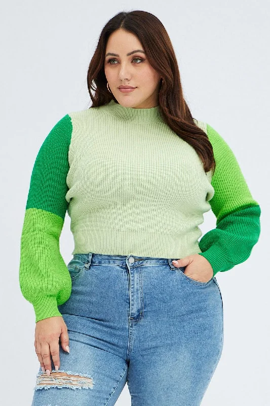 Green Knit Jumper Colour Block