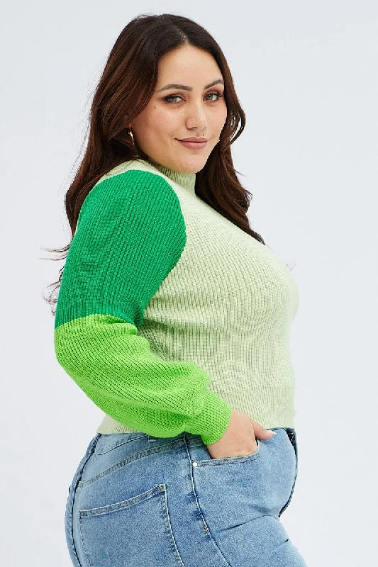 Green Knit Jumper Colour Block