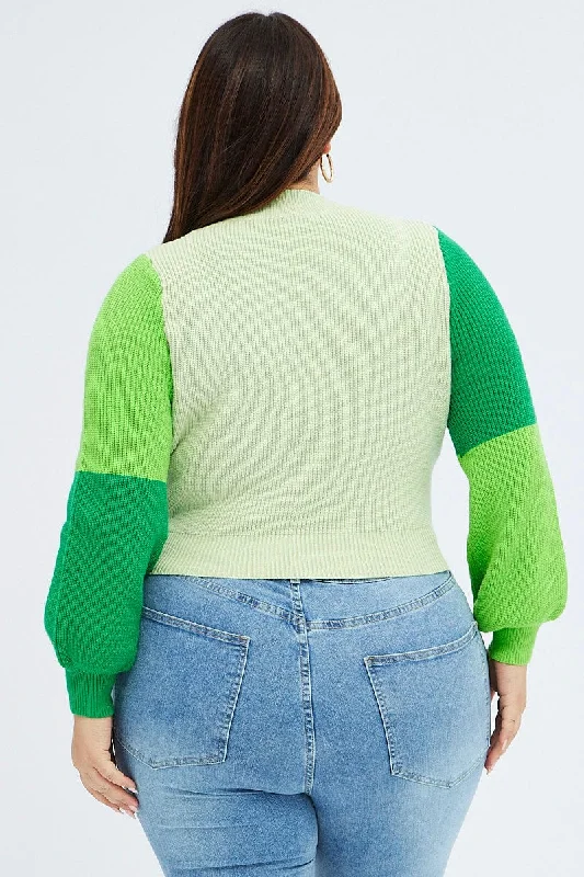 Green Knit Jumper Colour Block