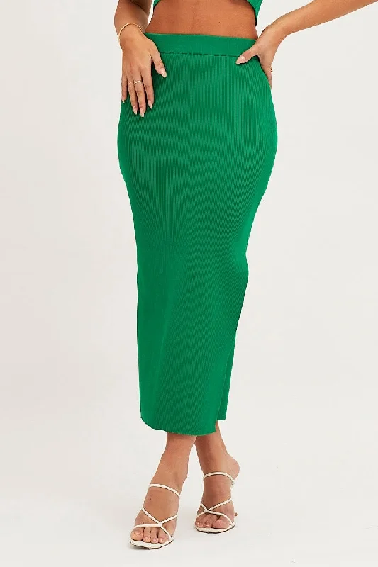 Green Knit Midi Skirt