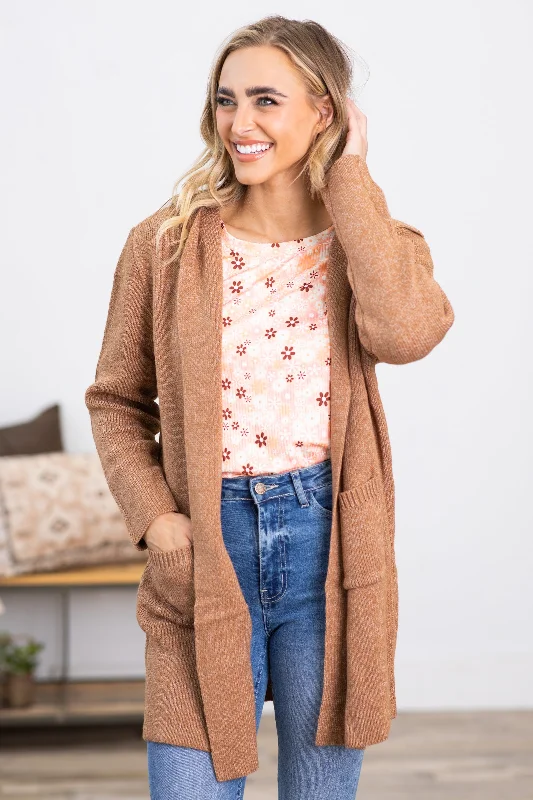 Light Mocha Hooded Cardigan With Pockets