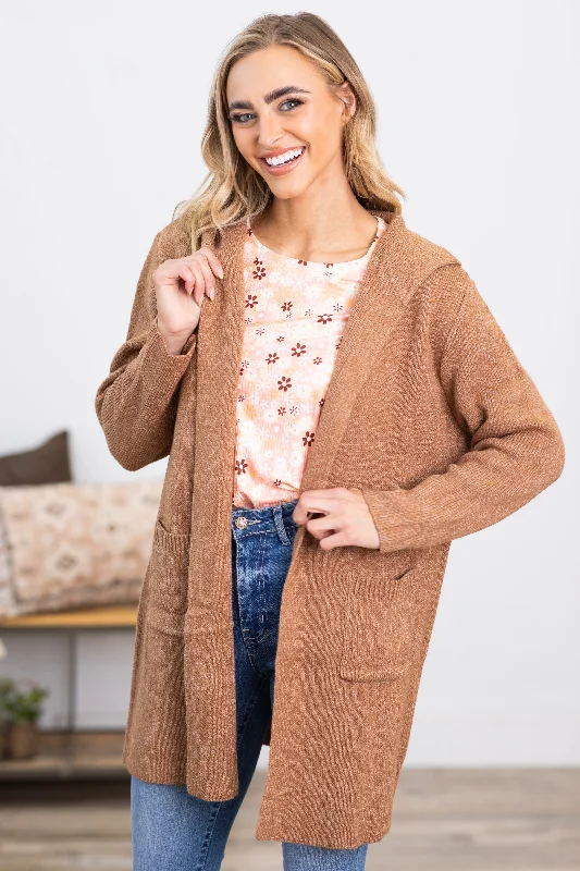 Light Mocha Hooded Cardigan With Pockets