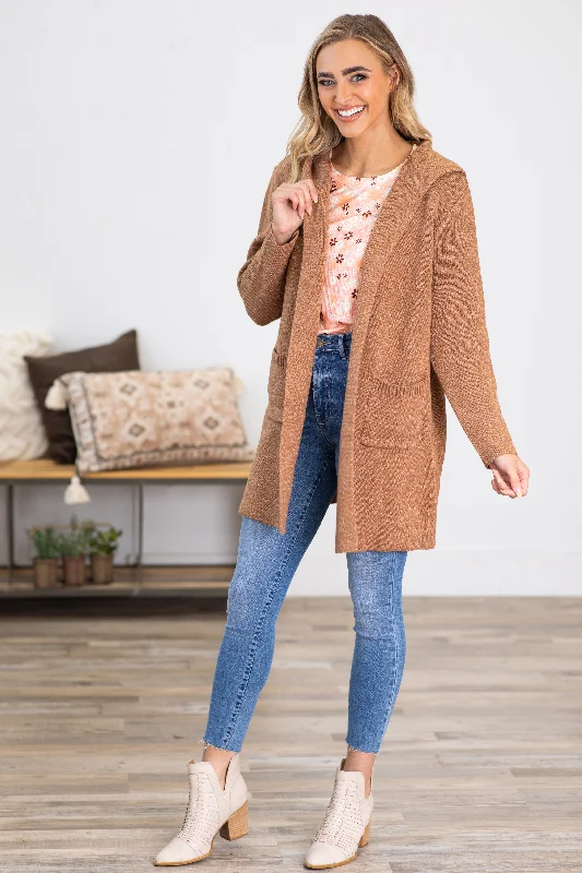 Light Mocha Hooded Cardigan With Pockets