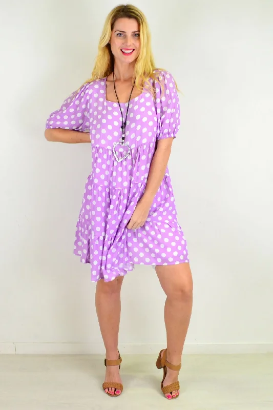 Mauve Polka Dot Puff Sleeves Tunics Dress