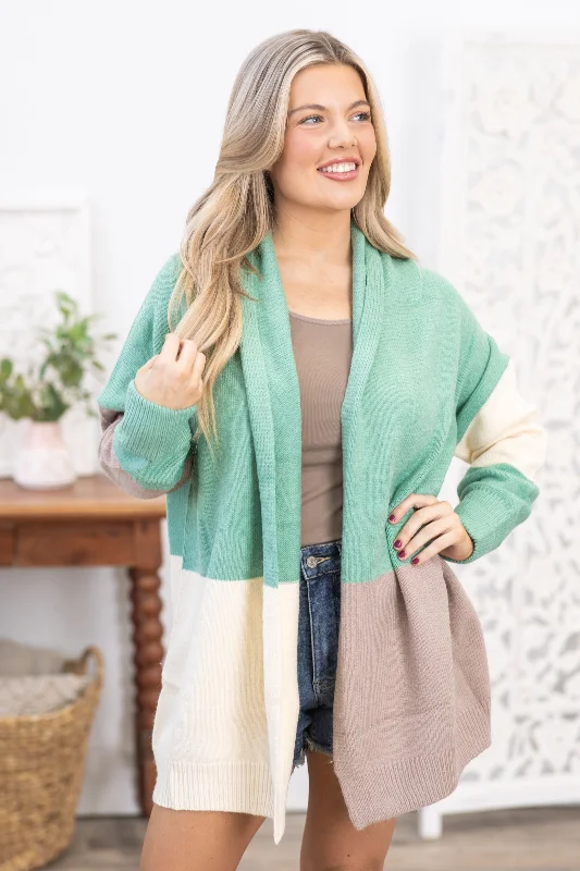 Mint and Tan Colorblock Cardigan