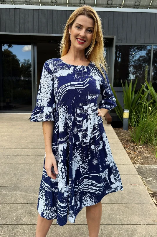 Navy White Abstract Tunic Dress