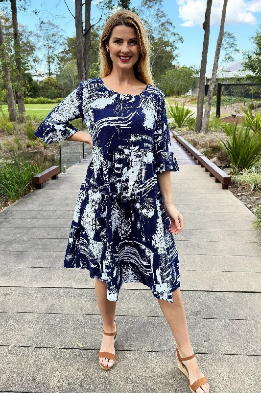 Navy White Abstract Tunic Dress