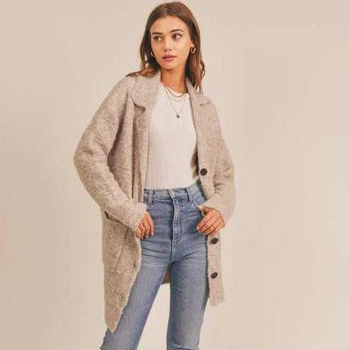 Notched Collar Cardigan (Oatmeal)