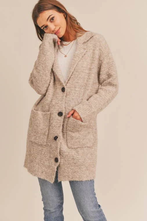 Notched Collar Cardigan (Oatmeal)