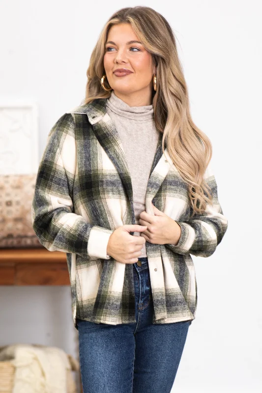 Olive and Ivory Plaid Shacket