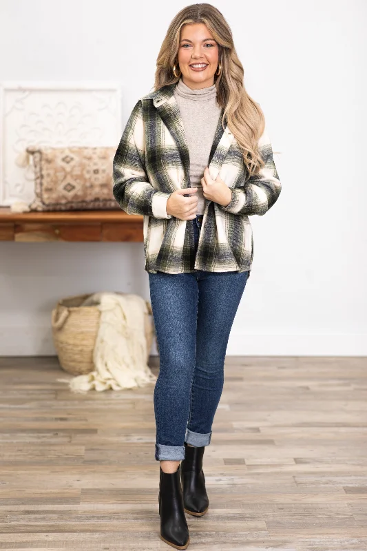 Olive and Ivory Plaid Shacket