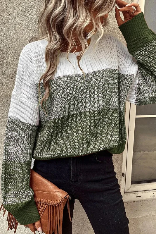 Color Block Drop Shoulder Ribbed Trim Sweater