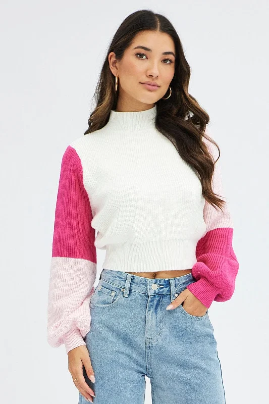 Pink Knit Jumper Colour Block