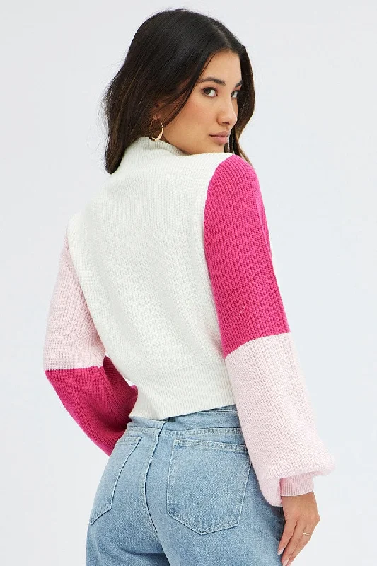 Pink Knit Jumper Colour Block