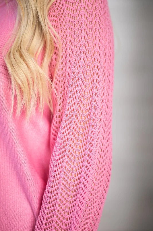 Pink Pointelle Sleeve Detail Sweater