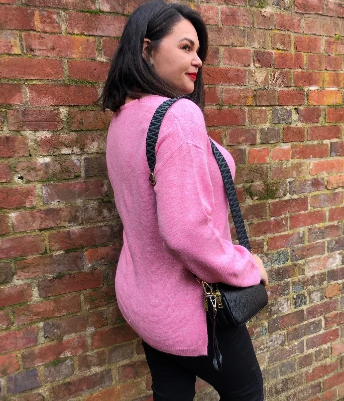 Pink Relaxed V Neck Jumper