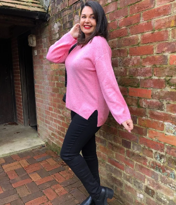 Pink Relaxed V Neck Jumper