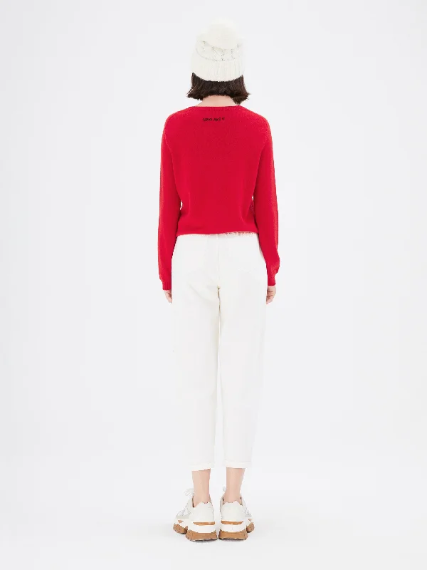 Red Graphic Crewneck Cashmere Sweater