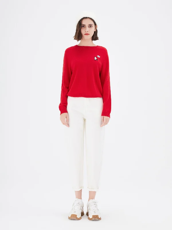 Red Graphic Crewneck Cashmere Sweater