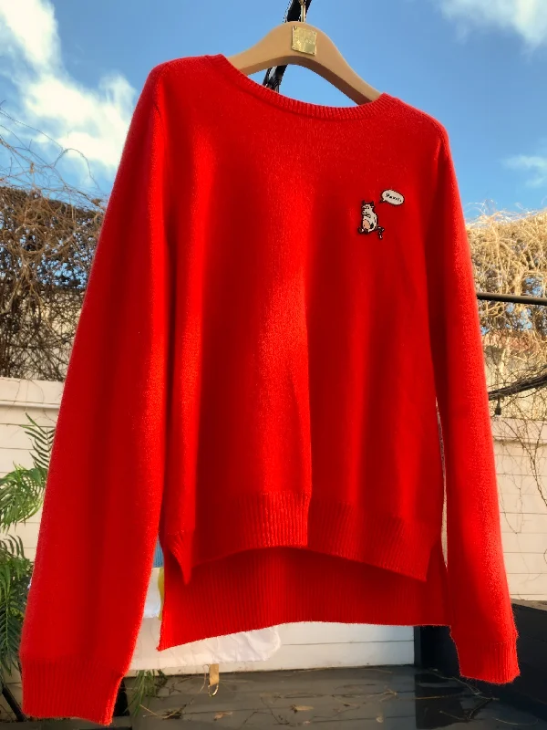 Red Graphic Crewneck Cashmere Sweater