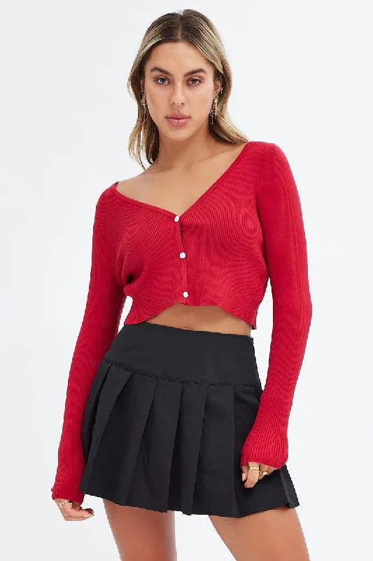 Red Knit Cardigan Long sleeve