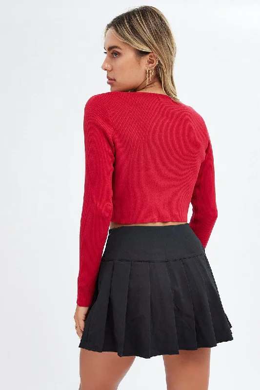 Red Knit Cardigan Long sleeve