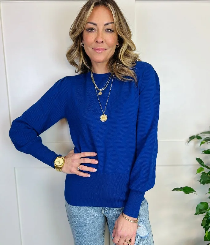 Royal Blue Textured Blouson Sleeve Jumper