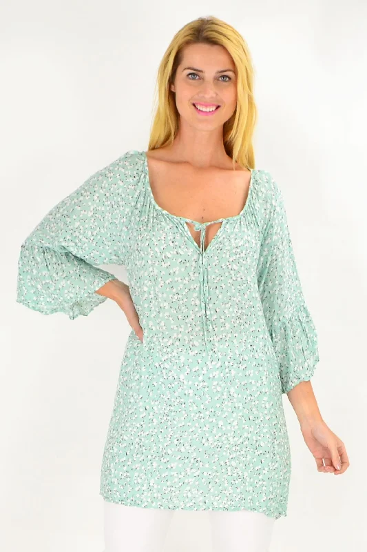 Sage Green Spots & Dots Crinkle Tunic Top