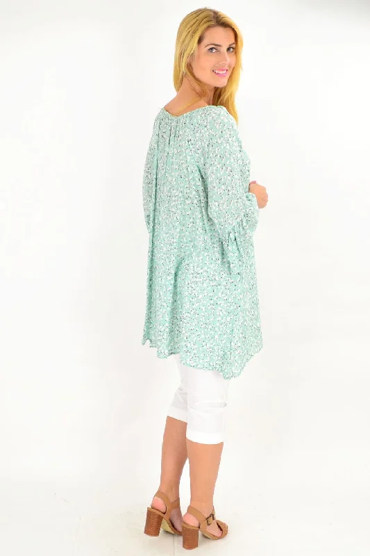 Sage Green Spots & Dots Crinkle Tunic Top