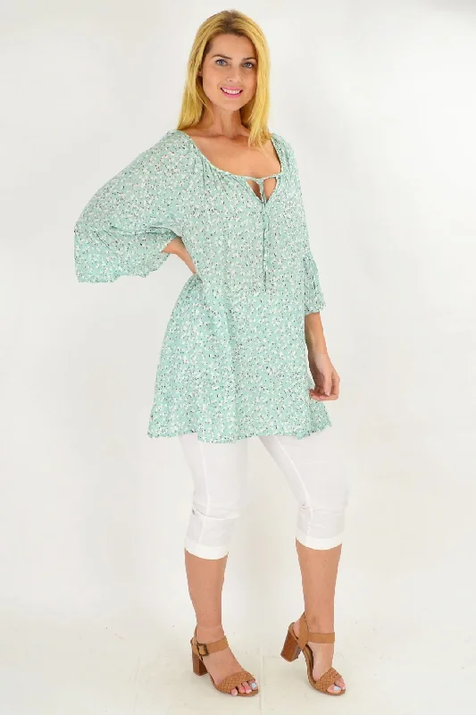 Sage Green Spots & Dots Crinkle Tunic Top